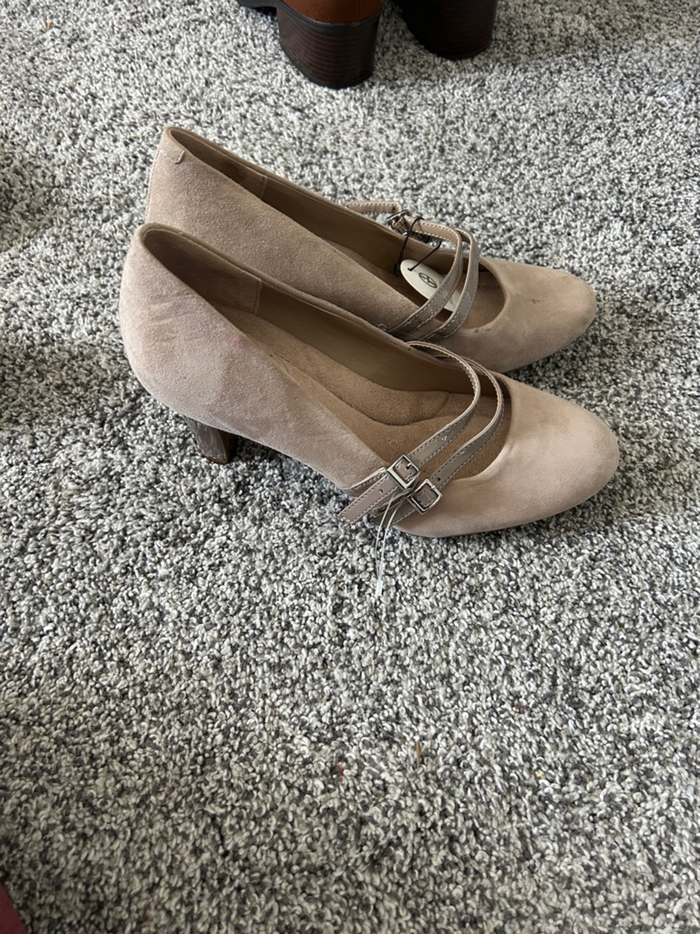 NWT Taupe Suede Mary Jane Heels with Double Strap